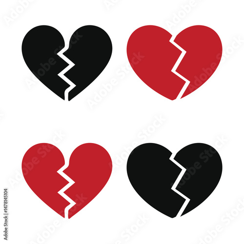 Red Broken Heart Icon – Bold Silhouette Symbol of Heartbreak