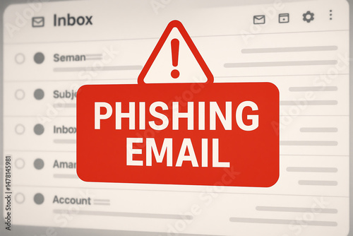 A close-up view of an inbox displaying a phishing email alert, highlighting the risks of cyber threats and the importance of digital security. photo