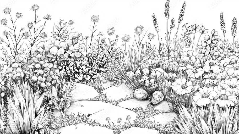various healing herbs, sketched with technical pen on white paper, flat layout
