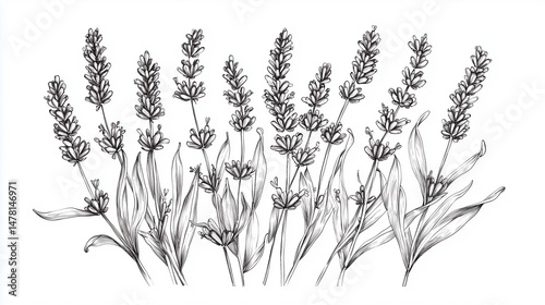Obraz na płótnie botanical sketch of lavender, hand-drawn with black ink on white paper, naturalistic detail and delicate linework w salonie