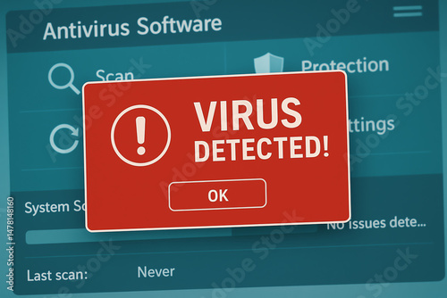 Obraz na płótnie Close-up of antivirus software alert showing virus detection on a computer screen. Important for cybersecurity awareness and digital safety. w salonie