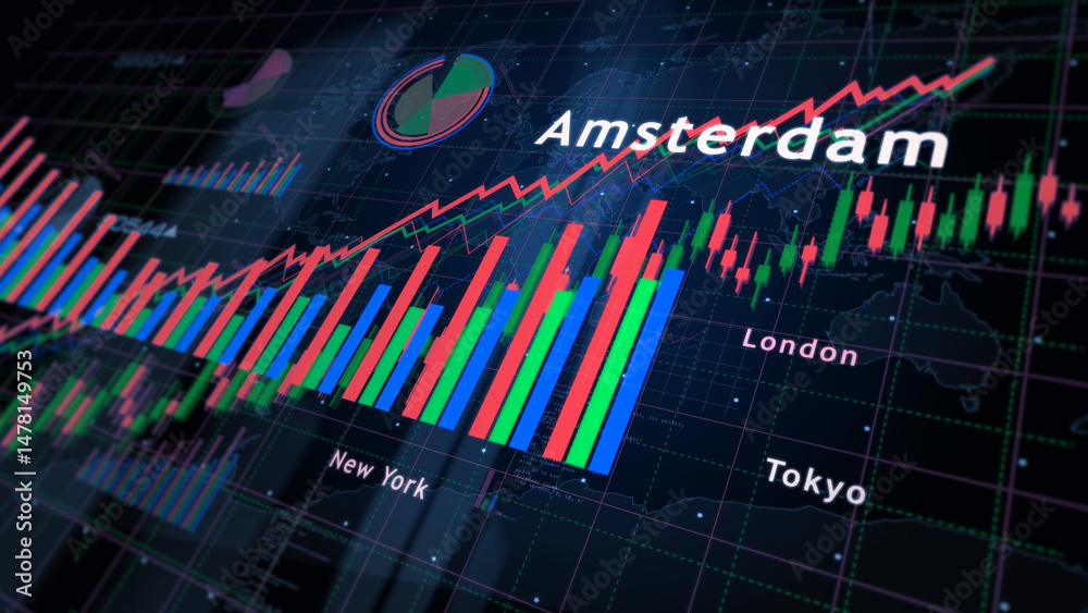 Stock exchange in the world charts and graphs diagram