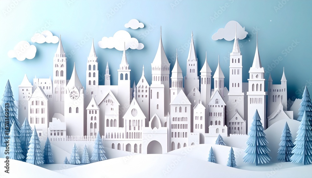 Obraz premium serene paper cityscape a whimsical architectural panorama