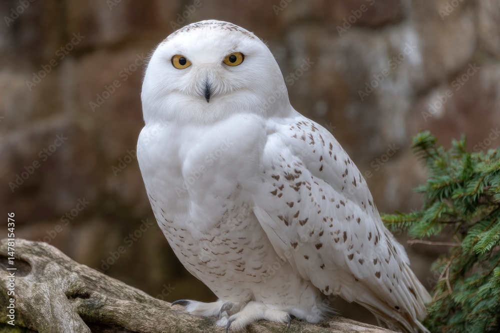 Fototapeta premium Majestic Snowy Owl: Serene Portrait in Natural Habitat
