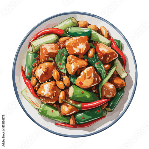 Kung Pao Chicken with Chilies and Bok Choy Illustration