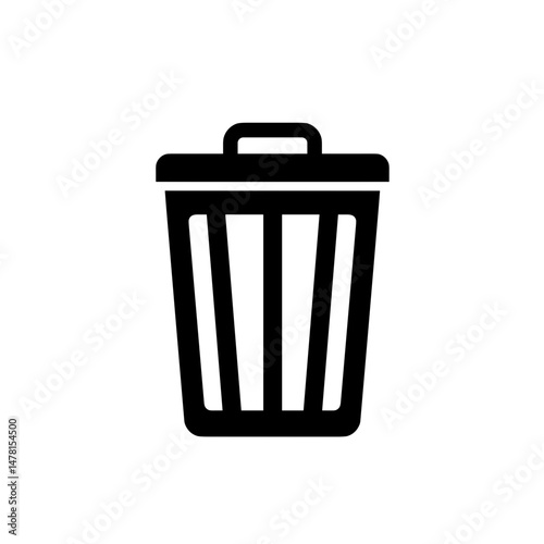 Black trash can silhouette on a white background  