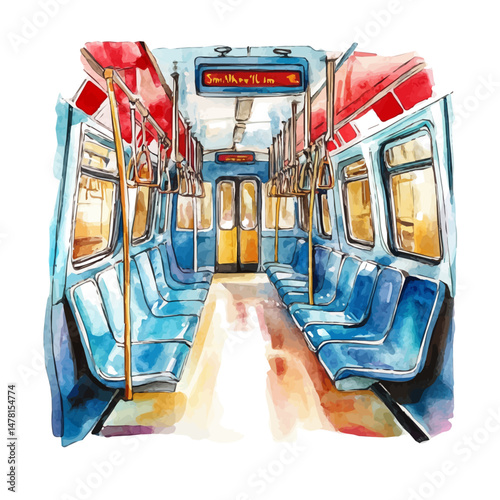 watercolor of Subway, isolated on a white background.