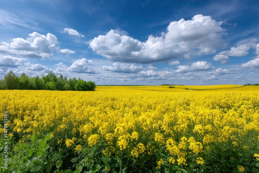 Obraz premium Golden Rapeseed Field under a Dramatic Sky: A Serene Landscape