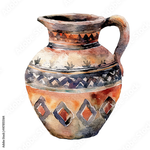 Ancient Pottery, watercolor illustration, isolated on a white background.