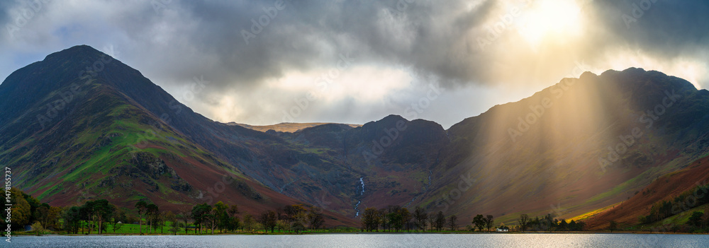 Beautiful morning view of Buttermere lake and Haystacks in the Lake District. England