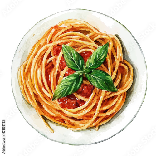 Spaghetti With Sauce, watercolor illustration, isolated on a white background.