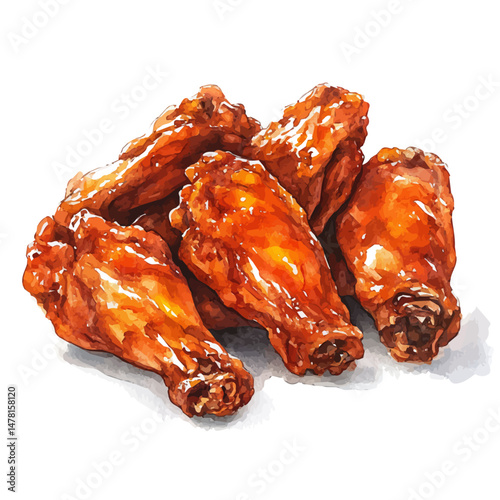 watercolor vector of Hot Wings, isolated on a white background.