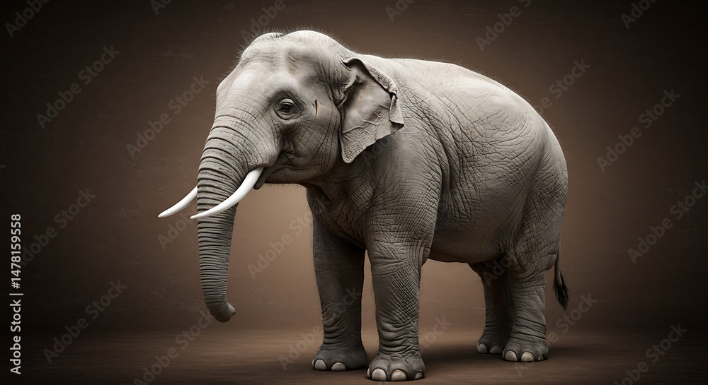 Obraz premium Standing Elephant Portrait Against Brown Background