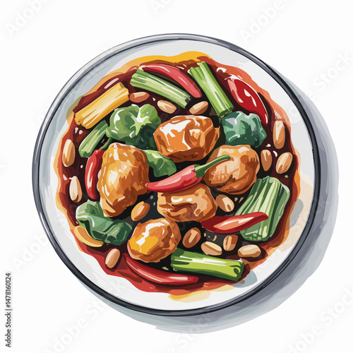 Kung Pao Chicken with Chilies and Bok Choy Illustration