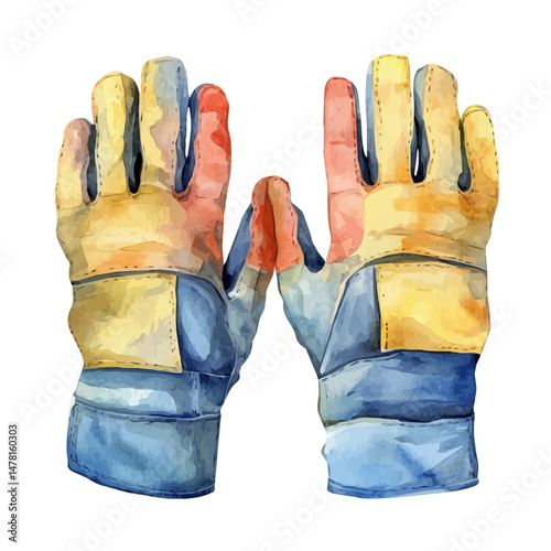 watercolor of Construction Gloves, isolated on a white background.