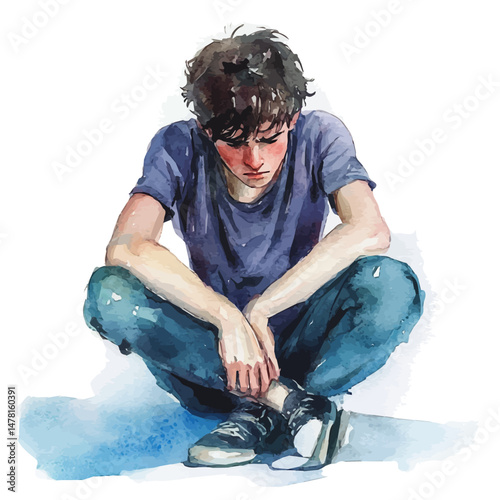 watercolor of Teenager Mood, isolated on a white background.