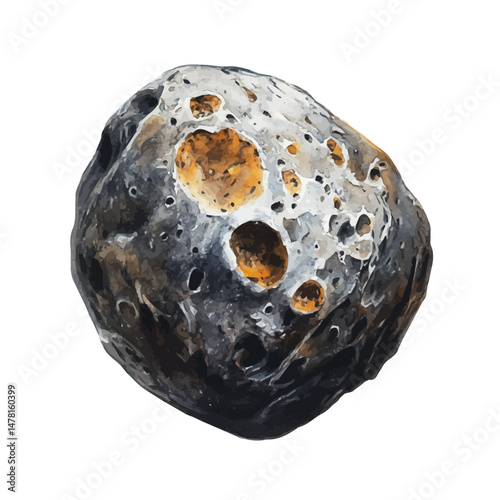 Asteroid, watercolor illustration, isolated on a white background.