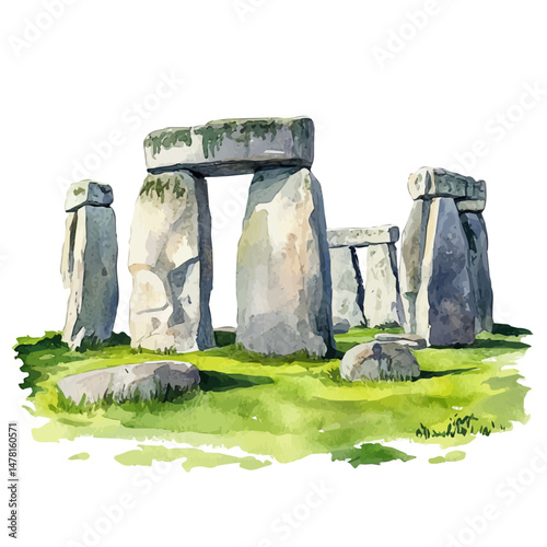 watercolor of Stonehenge, isolated on a white background.