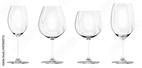 Transparent wine glass set isolated on transparent background