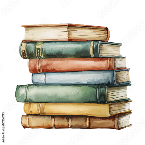 watercolor of Textbooks On Desk, isolated on a white background.