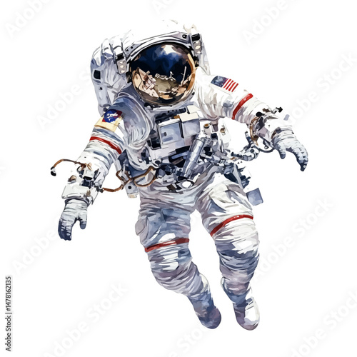 watercolor vector of Spacewalk, isolated on a white background.
