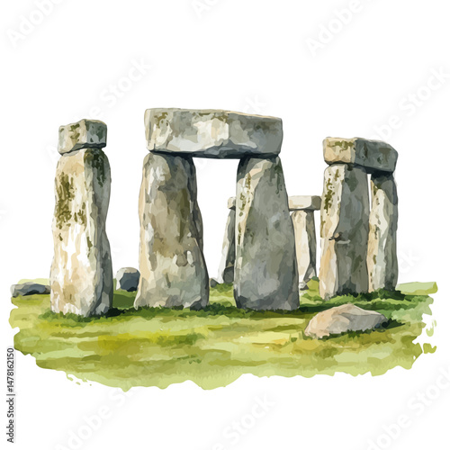 watercolor of Stonehenge, isolated on a white background.