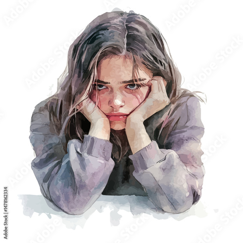 watercolor of Teenager Mood, isolated on a white background.