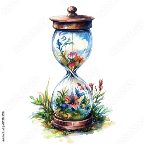 watercolor vector of Mindfulness Hourglass, isolated on a white background.