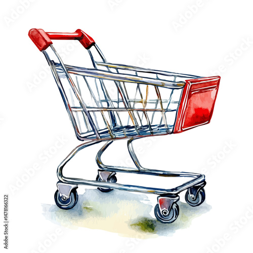 watercolor of Shopping Cart, isolated on a white background.
