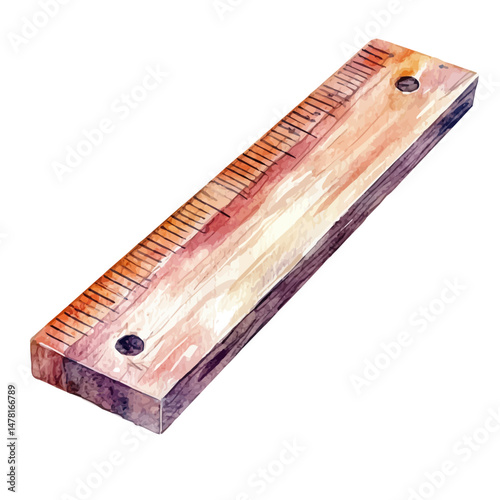 School Ruler, watercolor vector, isolated on a white background.