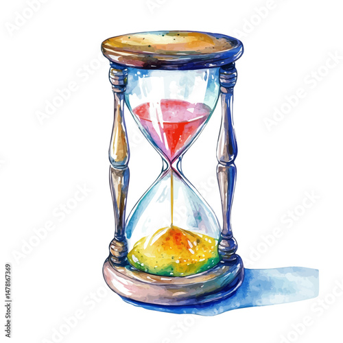 watercolor of Hourglass, isolated on a white background.