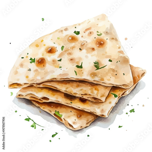 Flatbread, watercolor vector, isolated on a white background.
