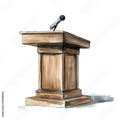 Lecture Podium, watercolor vector, isolated on a white background.