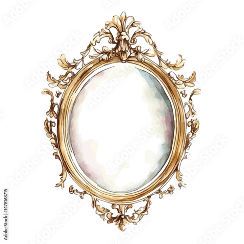 watercolor of Modern Decorative Mirror, isolated on a white background.