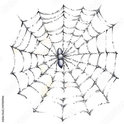 Spider Web, watercolor vector, isolated on a white background.