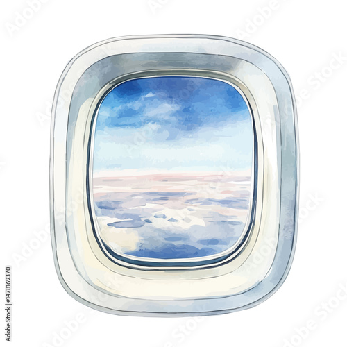 watercolor of Airplane Window, isolated on a white background.