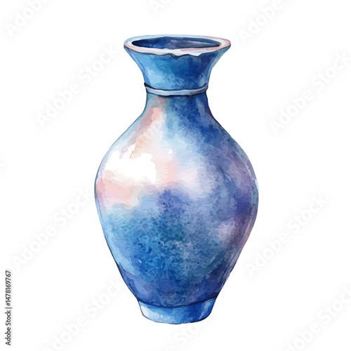 watercolor vector of Ceramic Wall Vase, isolated on a white background.