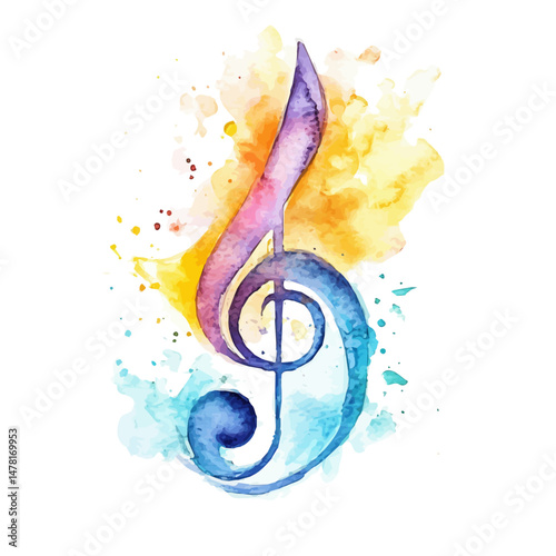 Relaxing Music Note, watercolor vector, isolated on a white background.