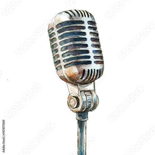 Microphone, watercolor illustration, isolated on a white background.