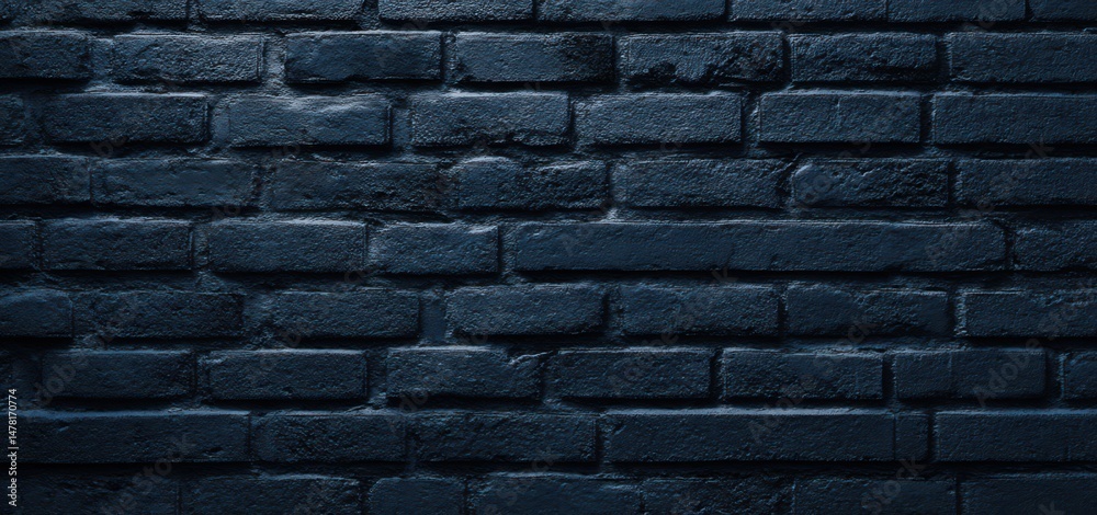 Obraz premium Black brick wall background. Navy blue wall texture