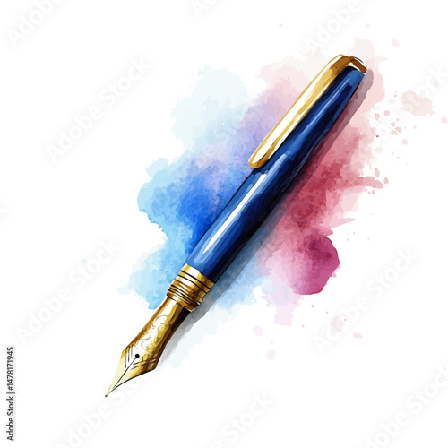 watercolor vector of Calligraphy Pen, isolated on a white background.