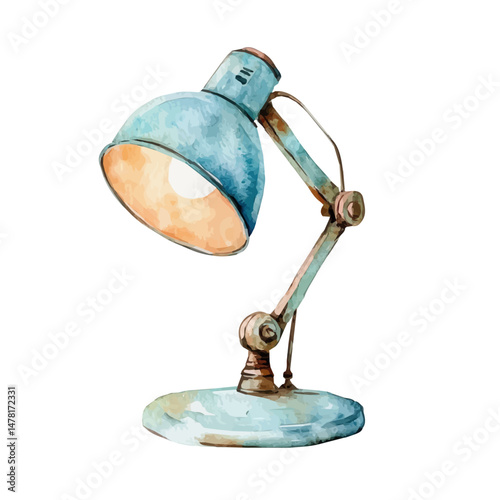 Desk Lamp, watercolor vector, isolated on a white background.