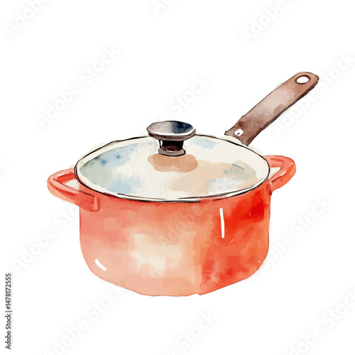 watercolor of Saucepan, isolated on a white background.