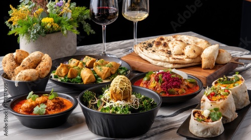 Delicious Indian Cuisine Featuring Samosas and Traditional Dishes