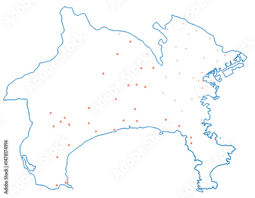 神奈川県　地図　白　斑点　イラスト