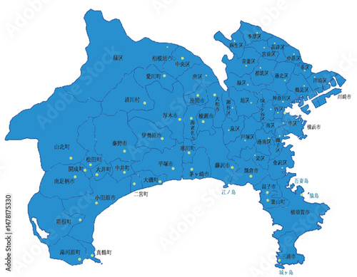 神奈川県　地図　ブルー　斑点　イラスト