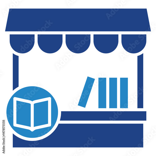 Book Fair dual tone blue color icon. Use for international literacy day, education theme and more. for print, UI, UX kit, web and app development..