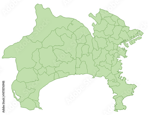 神奈川県　地図　黄緑　イラスト