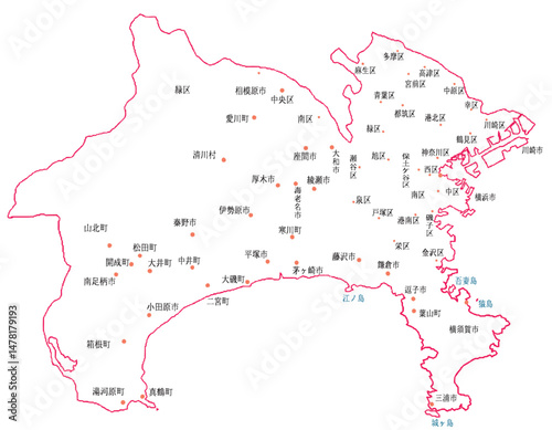 神奈川県　地図　白　斑点　イラスト
