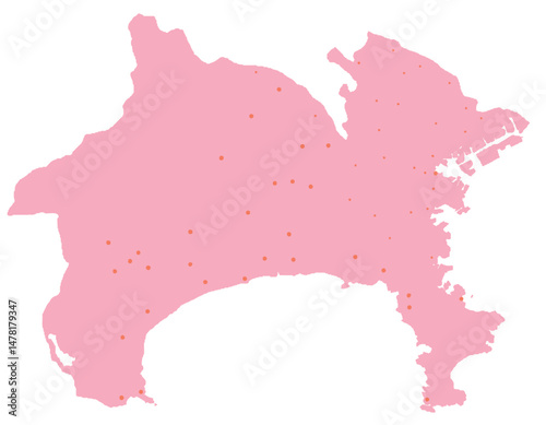 神奈川県　地図　ピンク　斑点　イラスト